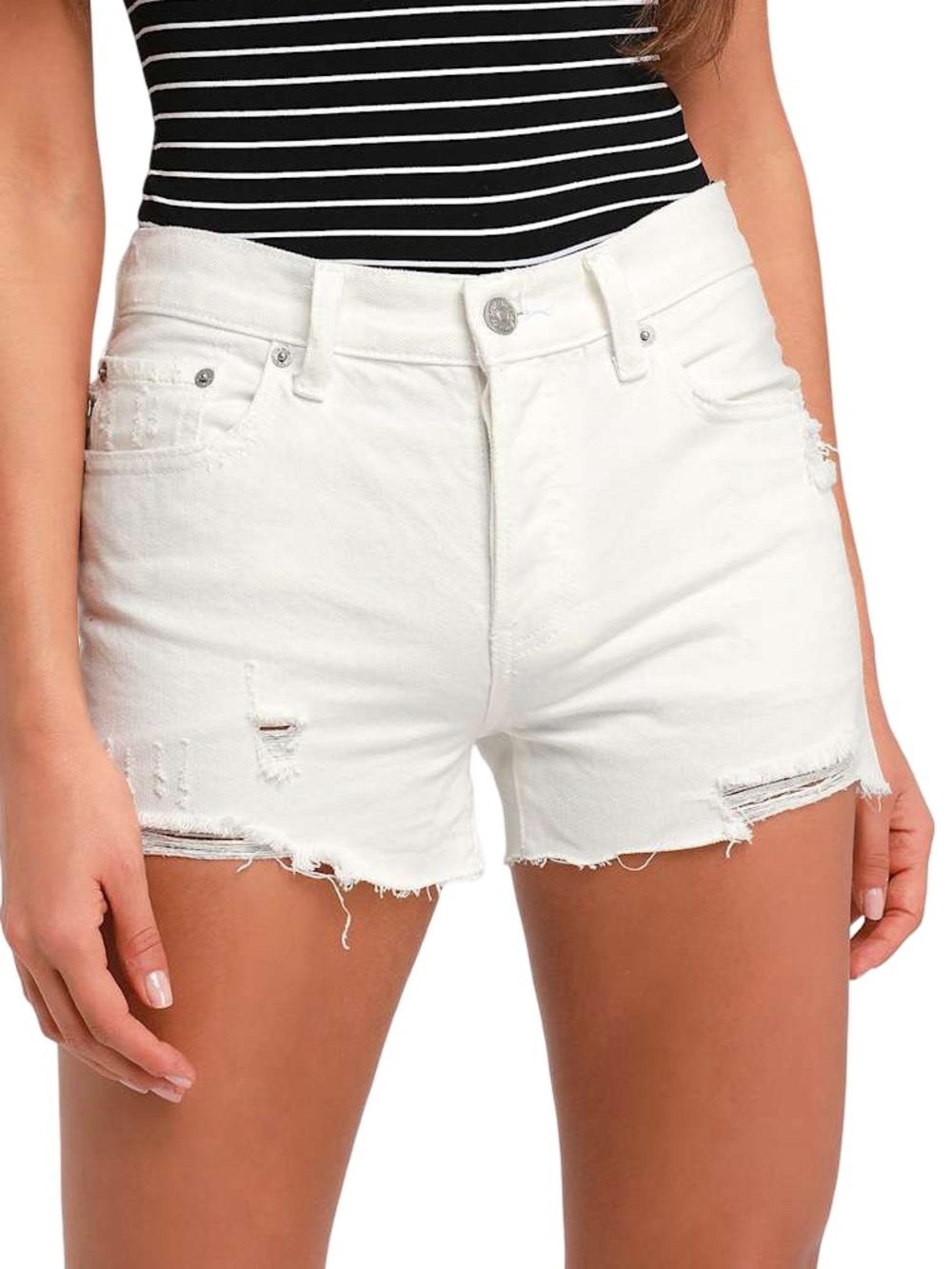 Free People We the Free Sofia White Distressed Denim Shorts Size 28